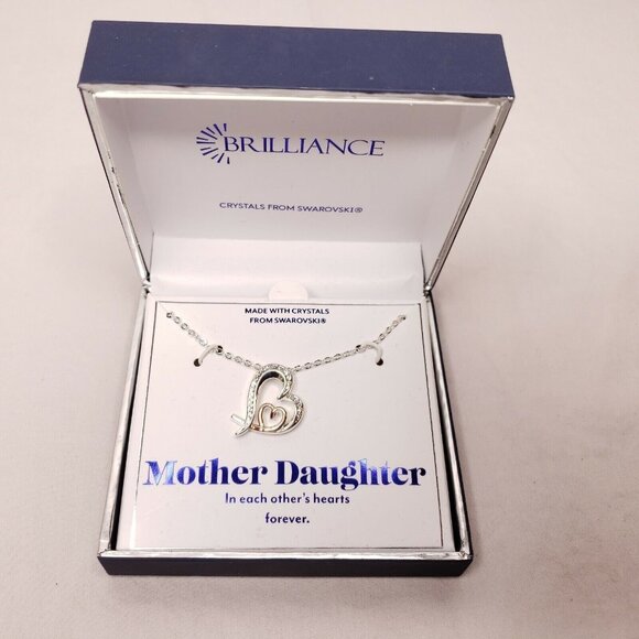 Brilliance Swarovski Crystal Mother Daughter Heart Necklace In Gift Box - Picture 2 of 4